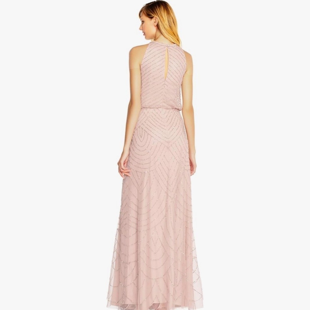 NEW Adrianna Papell Beaded Halter Blush Pink Gown Formal Dress 4 NEW Art Deco - Picture 3 of 16